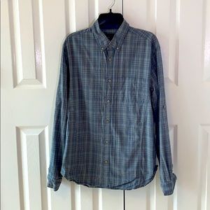 John Varvatos teal plain button down shirt